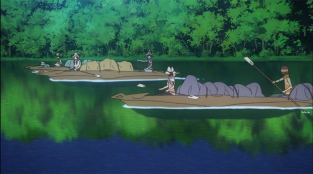 Shin Sekai Yori - Saki and the others row down the river. Shin Sekai Yori - Saki and the others row down the river.