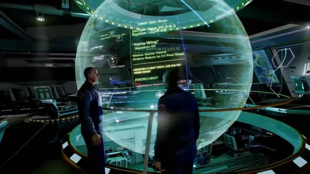 Two men studying mission data aboard a carrier